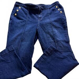 TALBOTS 20WP Flare Nautical Sailor Jeans Gold Button Pockets Cotton/Poly/spandex